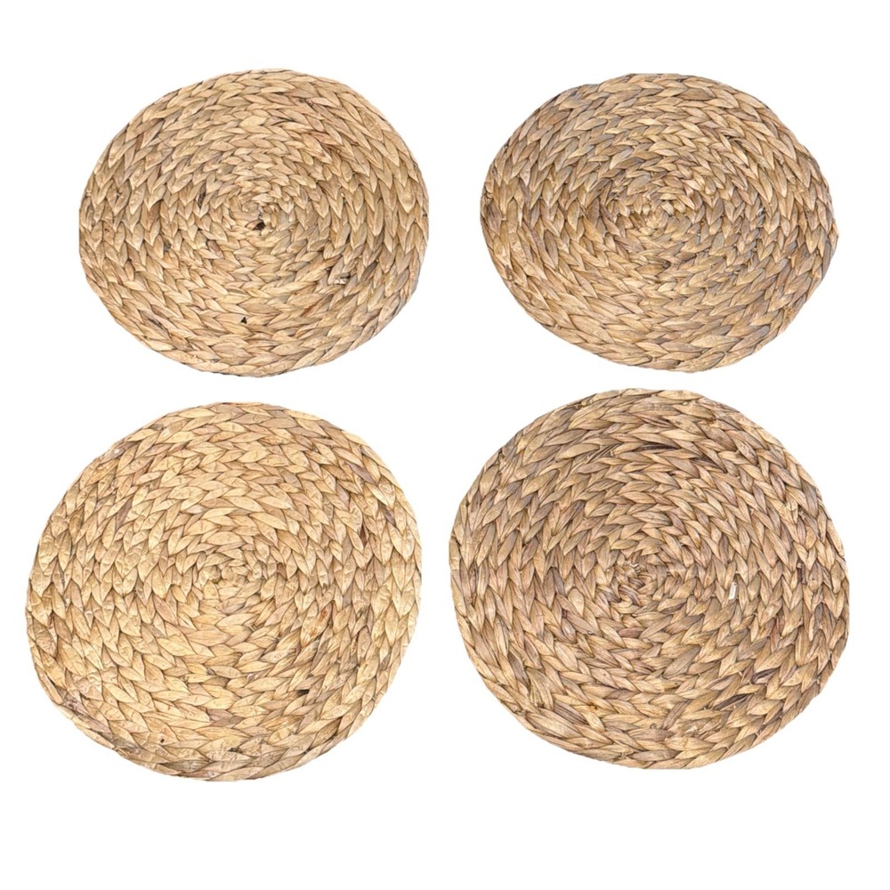 4 Hand Woven Water Hyacinth 15" Round Placemats Chargers Boho Chic - 1/2" Thick